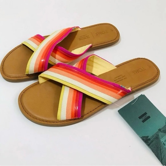 NWT TOMS Viv Persimmon Multi Canvas Sandals - Picture 2 of 9